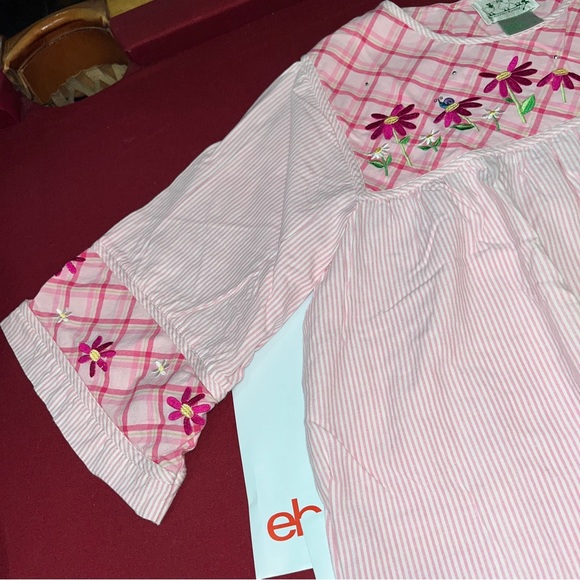 Quacker Factory PINK striped FLORAL night Dress Nightgown Cotton EMBROIDERY LRG - Picture 10 of 16